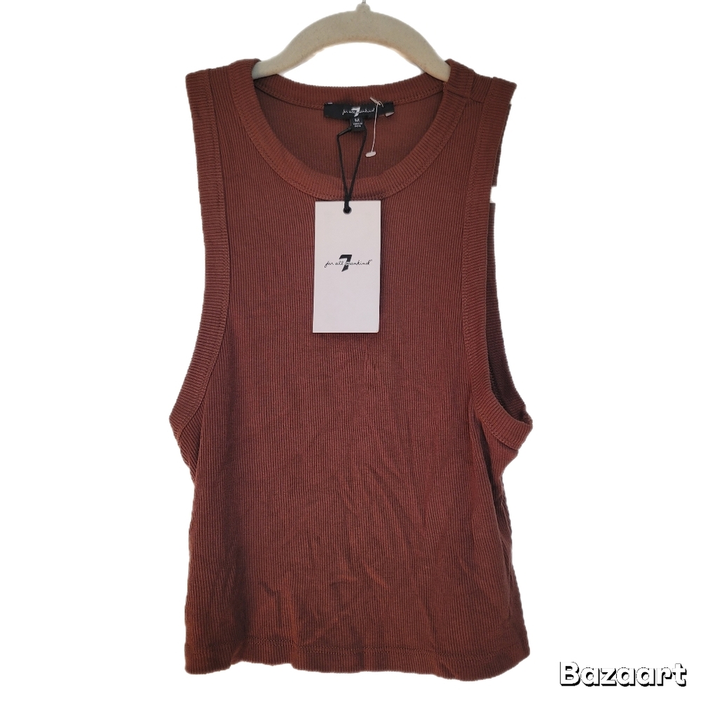 7 For All Mankind Tank Top M Medium Womens Brown Ribbed
